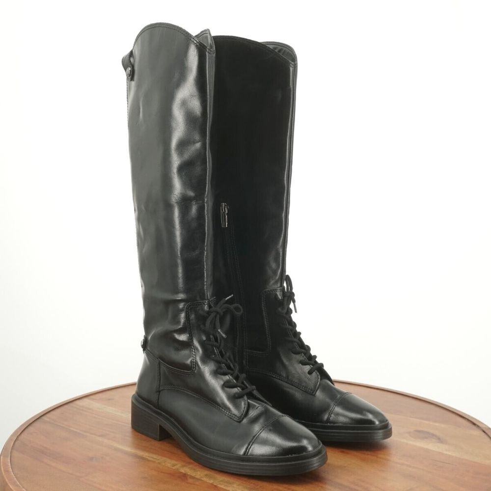 Vince Camuto Womens Sirdola Knee High Boots Lace Up Black Leather Block Heel 9.5